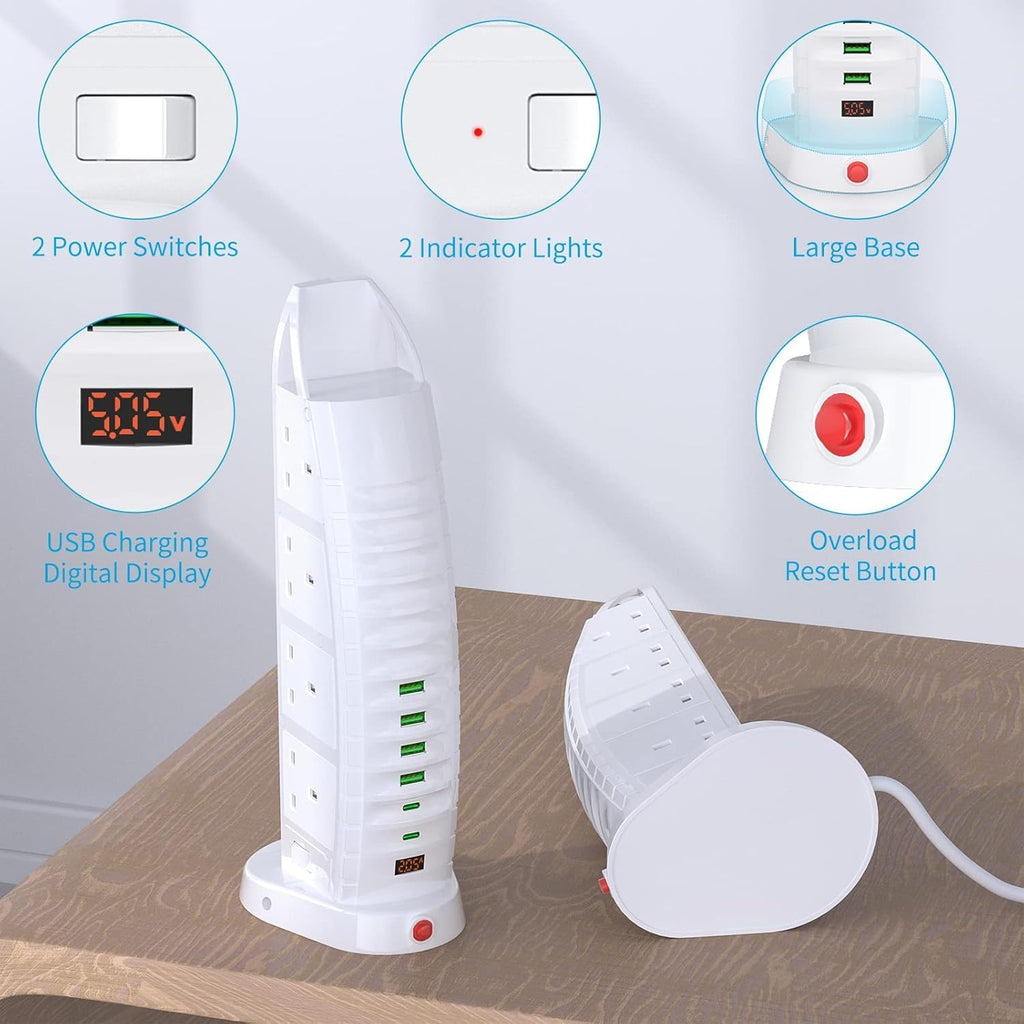 Sailboat Shape Tower Extension Lead – Featuring Type C Fast Charging Ports
