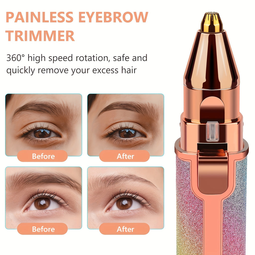 2-in-1 Eyebrow & Facial Hair Remover - USB Rechargeable with Multi-Colors, Cleaning Brush & Precision Trimming