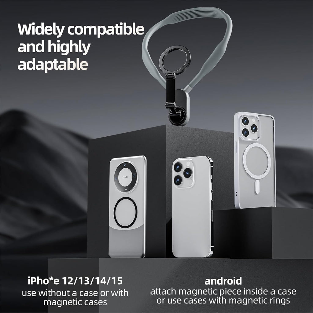Magnetic Neck Mount - Hands-Free POV/Vlog Phone Holder, Multi-Angle, Compatible with iPhone & Android, Silicone Lazy Bracket