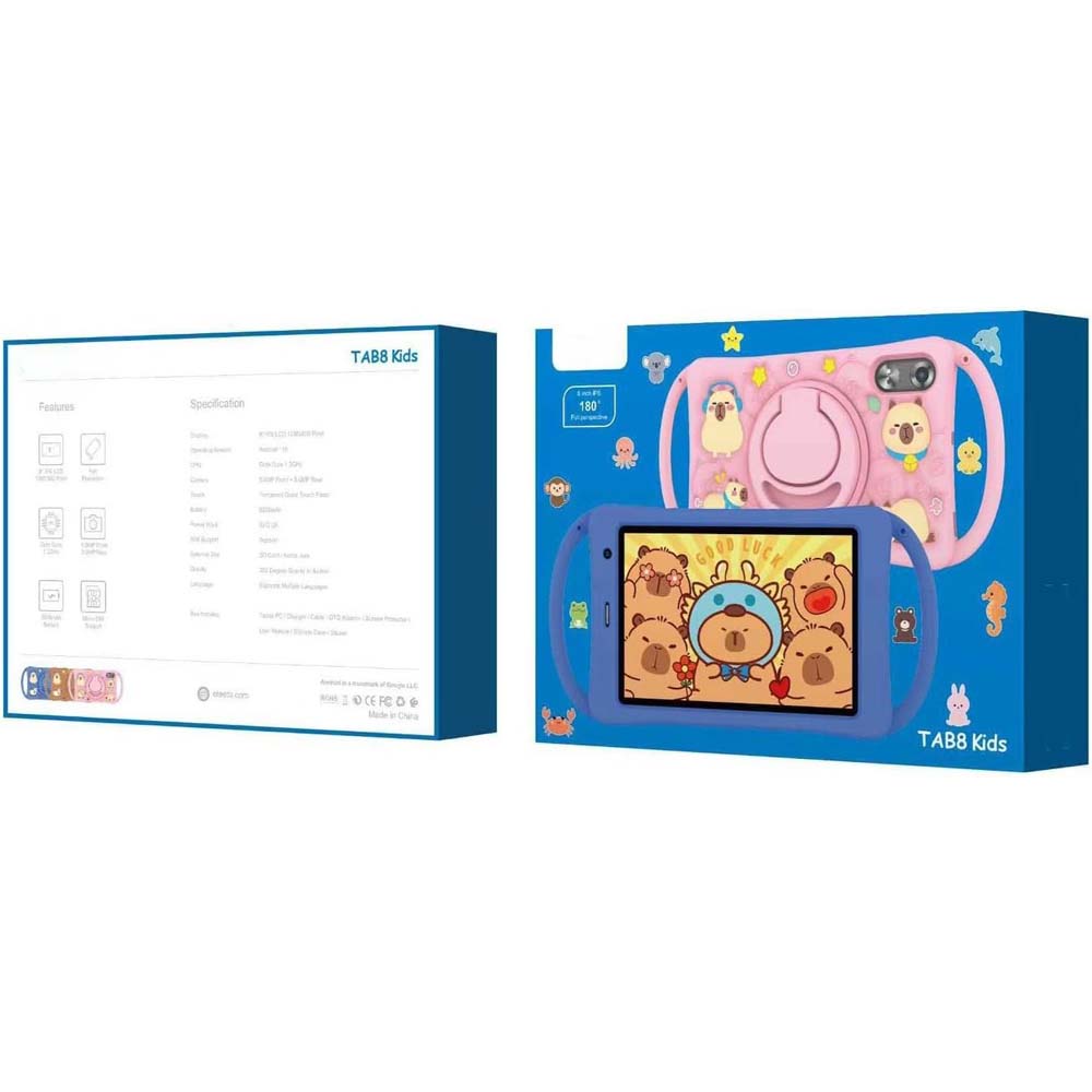 TAB 8 Kids Tablet 8-Inch HD IPS Display, Android 15, 6GB RAM, 128GB Storage, 5000mAh Battery, Dual Camera, SIM Support with Shockproof Case