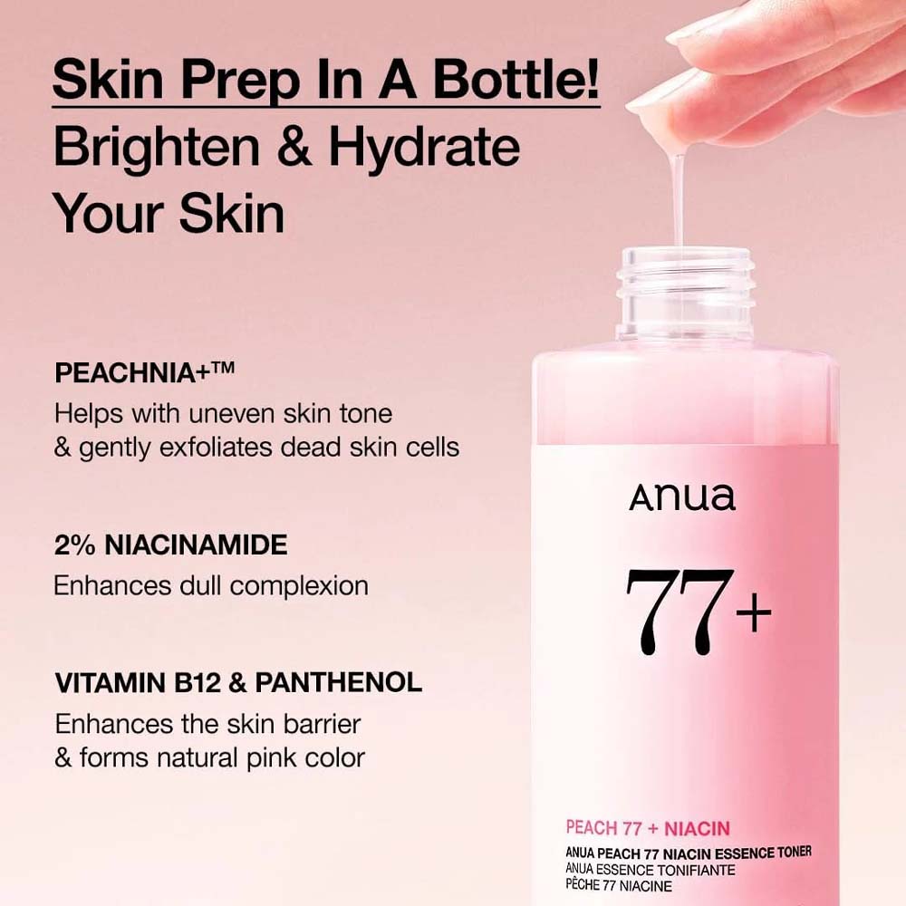 ANUA Peach 77% Niacin Essence Toner - 250ml Hydrating Brightening Toner for Dull & Uneven Skin Tone