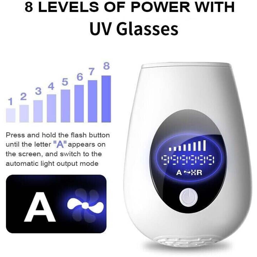 Laser Hair Removal System with 900,000 Flashes. 5 energy settings for face, legs, underarms, bikini & arms. Painless & permanent.