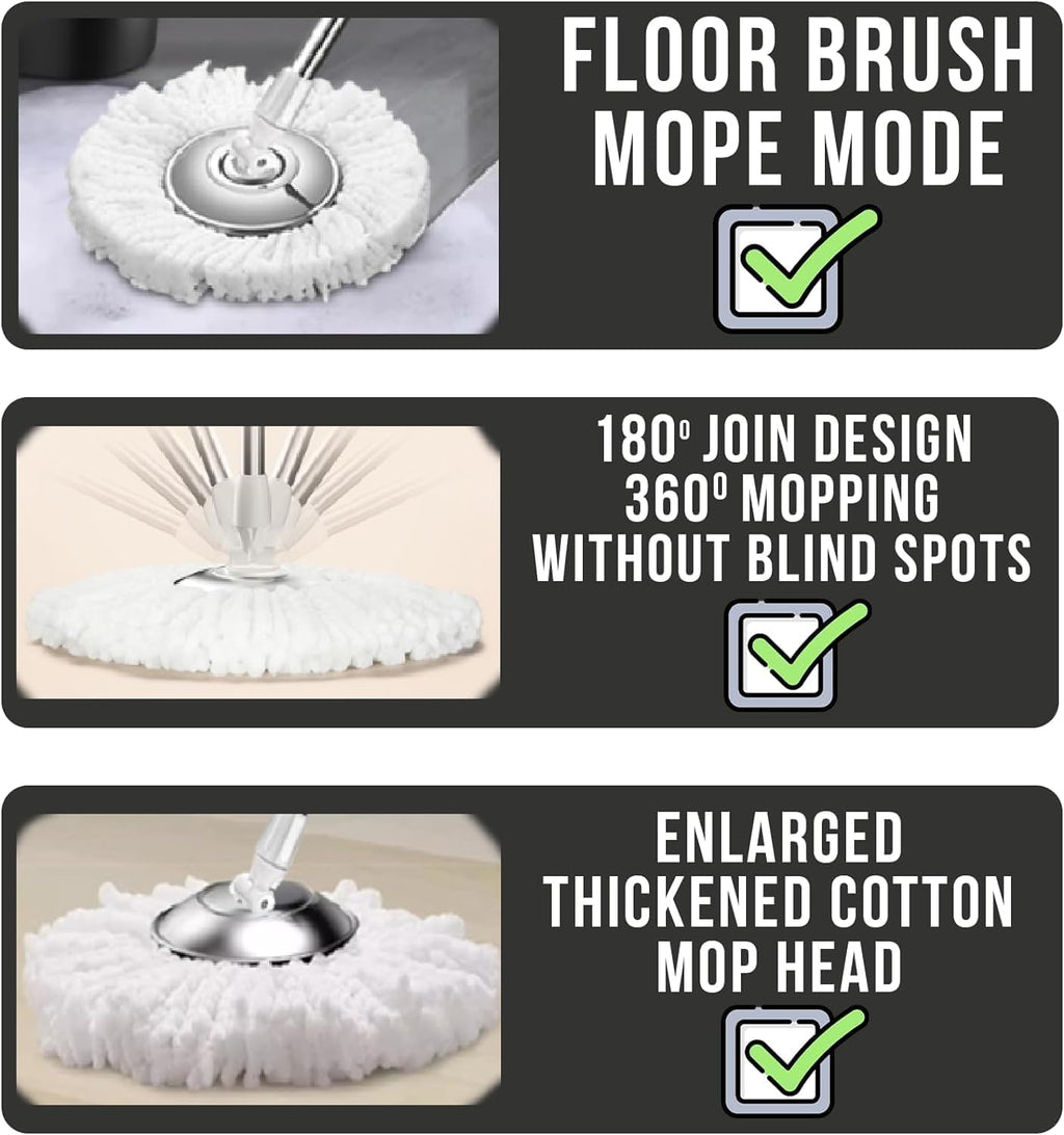 Easy Spin Mop and Bucket Set with 360° Rotation | Stainless Steel Handle & Wring Dryer Basket | Includes 2 Microfiber Mop Heads for Floor Cleaning | Ideal for Hardwood, Ceramic Tile, Marble, Laminate, and Glass
