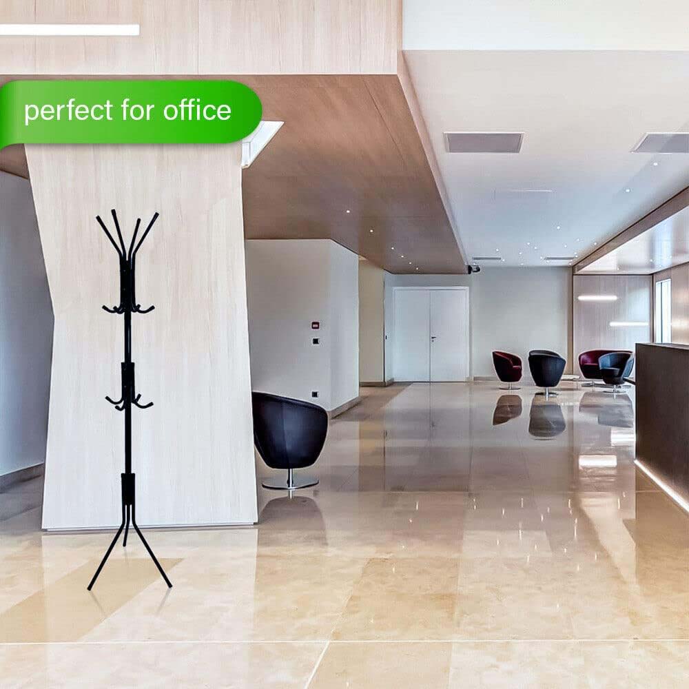 12-Hook Coat Rack Stand - Wrought Iron Clothing Hanger with Shelves, Freestanding Wardrobe Organizer for Bedroom/Entryway