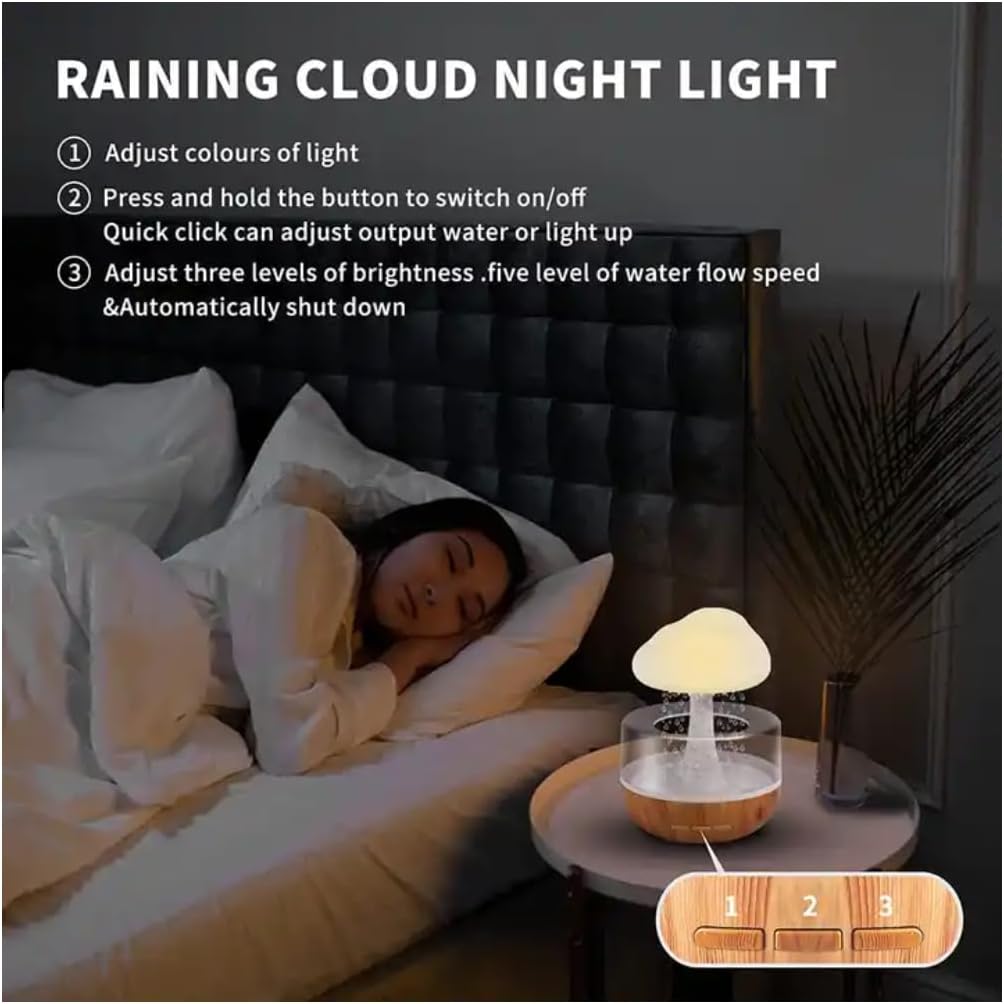 Rain Cloud Night Light Aromatherapy Humidifier Essential Oil Diffuser | 380ML 7-Color Night Light with 3 Power Levels, Water Drop Sound, Cold Fog for Sleep, Relaxation, Yoga, Bedroom, Home, Office (Multicolor)
