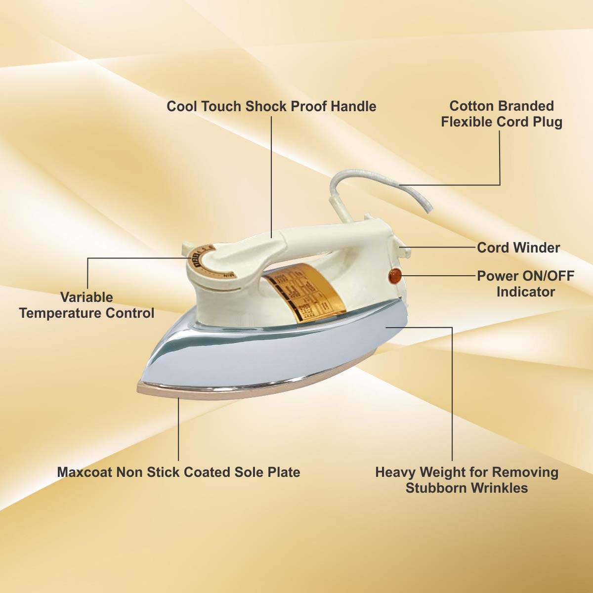 MHI-30 Automatic Dry Iron - 1000W with Stainless Steel Soleplate, Auto Shut-Off & Anti-Drip