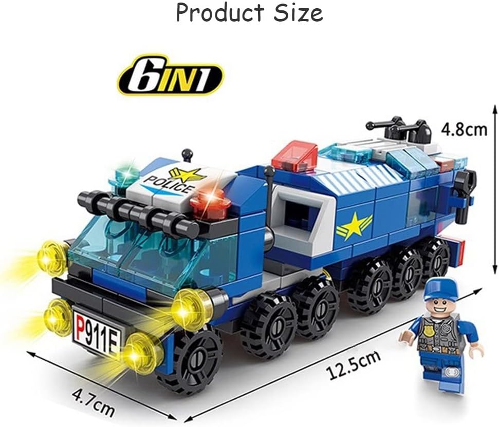 6-in-1 City SWAT Police Vehicle Building Blocks Set – 158-Piece DIY Assemble Scene with Modern Buildings & Character Dolls for Kids 6+