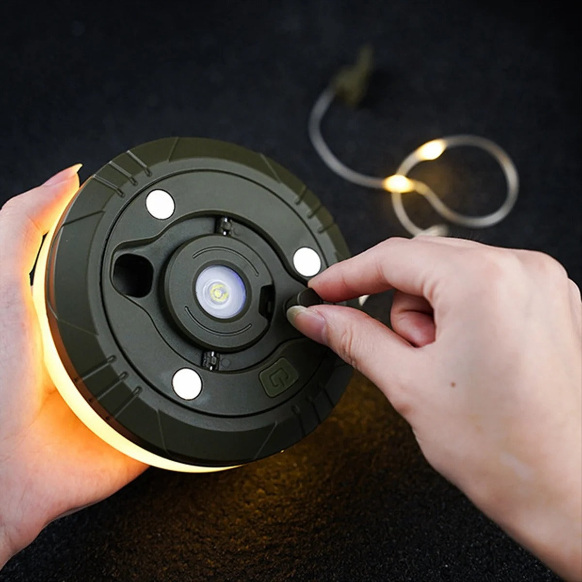 YD-2314 8M Outdoor Waterproof String Lights. Portable stowable reel with USB rechargeable for camping, RV, garden & patio.