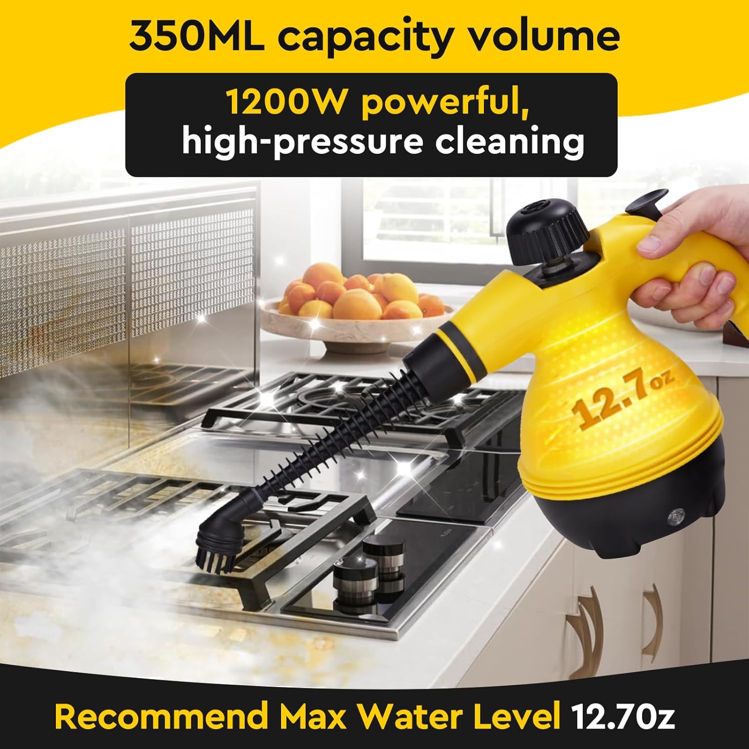 Powerful Pressurized Handheld Steam Cleaner - 9pc Kit for Multi-Surface Cleaning (Kitchen, Bathroom, Car, Windows, Grime