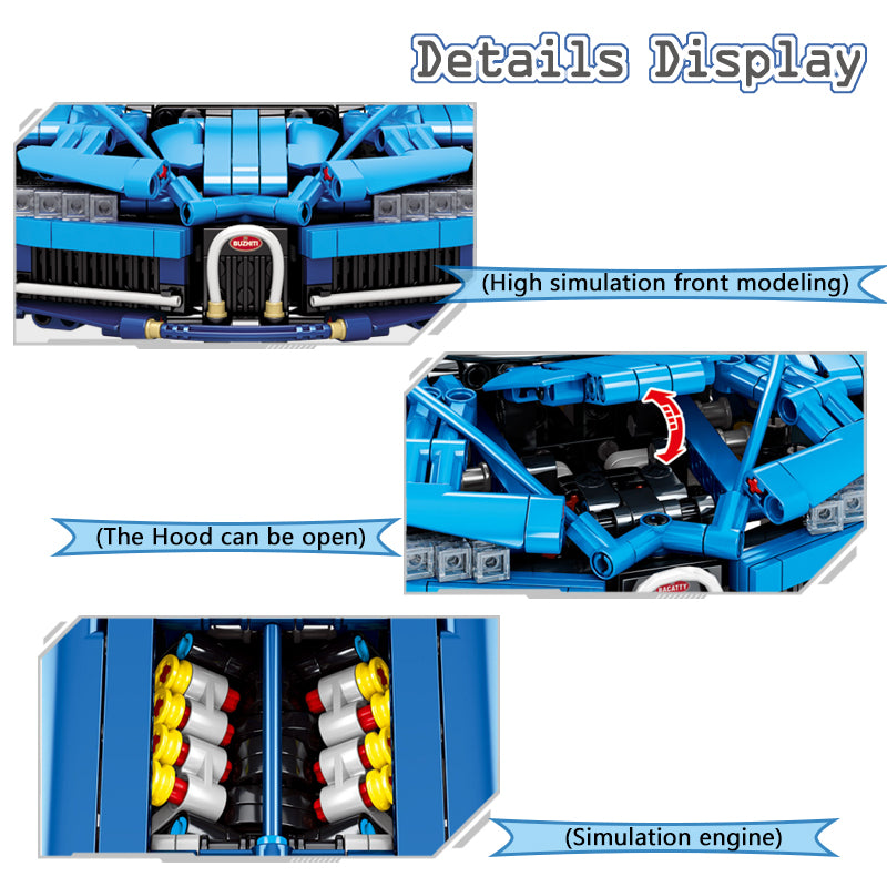 Classic Pull Back Super Sports Car DIY Bricks Set. Buildable racing car toy with pull-back motor for kids. 200+ pieces.