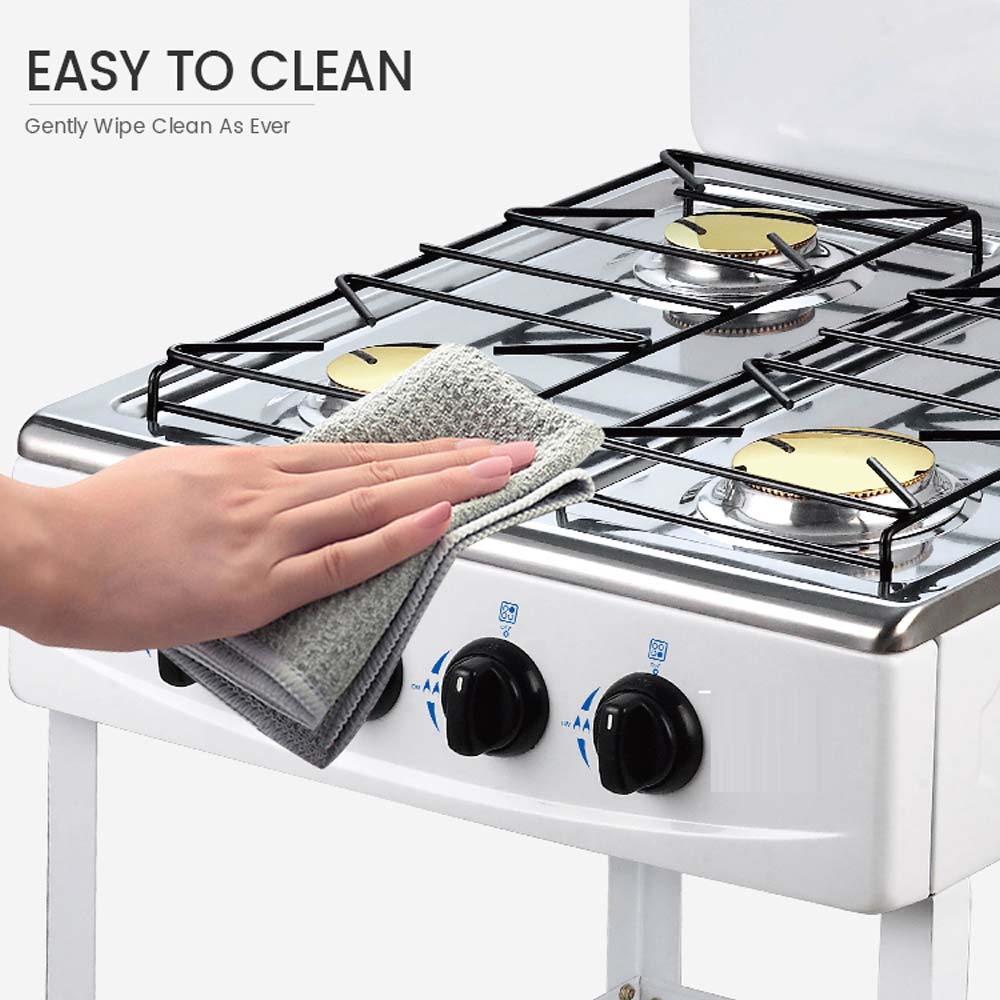 4-Burner Stainless Steel Gas Stove - Self-Ignition, Perfect for Home & Camping, Durable & Efficient White Design