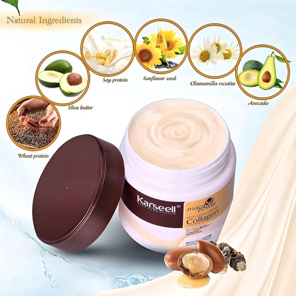 Karseell Hair Repair Set: Shampoo, Conditioner & Maca Collagen Mask with Argan Oil for dry, damaged hair. Restorative care.