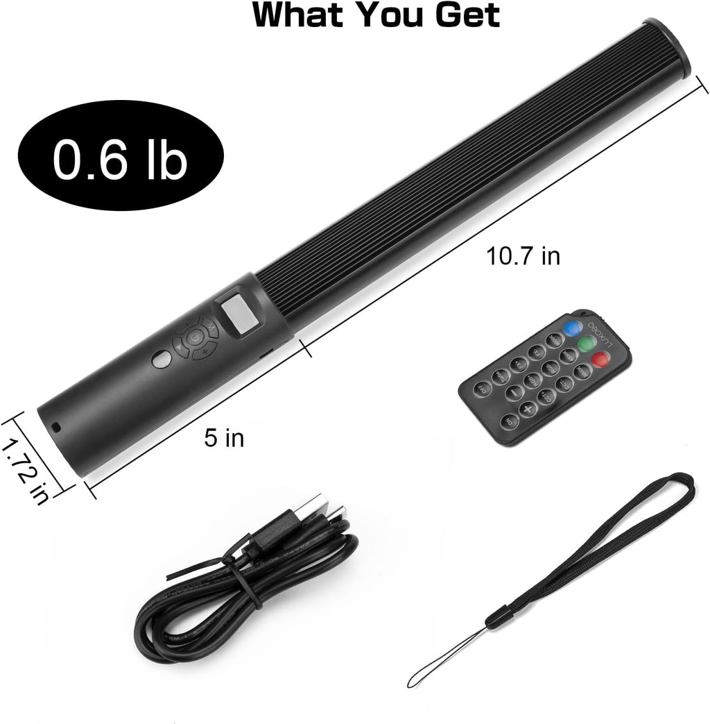 FM-128 RGB LED Light Wand - Adjustable Brightness & Color (2500K-6500K), 12 Light Scenes, Built-in Battery for Photography/Vlogging