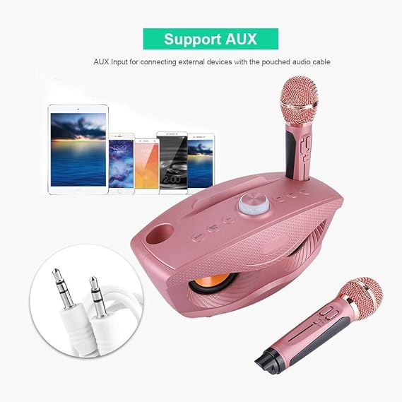 Wireless Bluetooth Speaker with 2-Piece Microphone Set | Portable Karaoke System for Home, Parties, and Events (Pink)