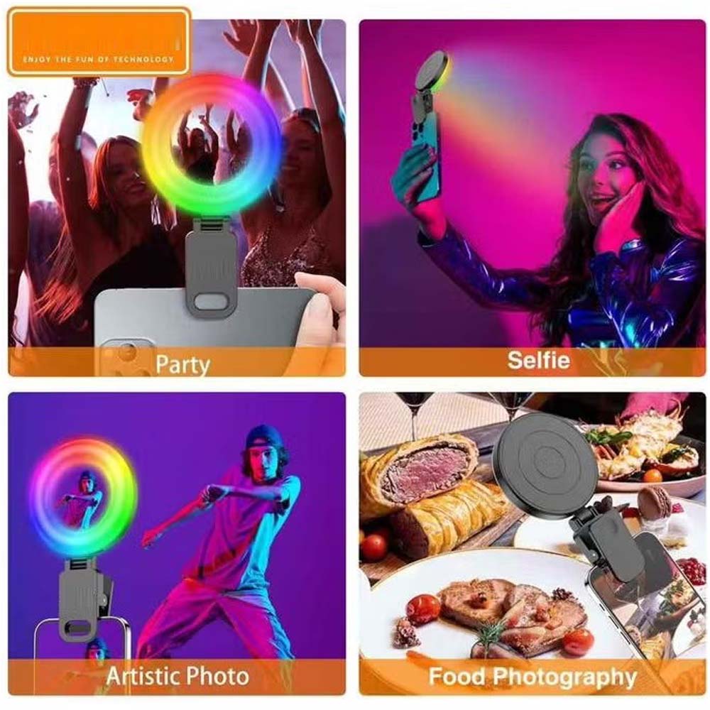 U20 PRO Ring Selfie Light - RGB Clip LED Fill Light with Tripod, Portable Mini Video Lighting for Phone & Camera (Black)
