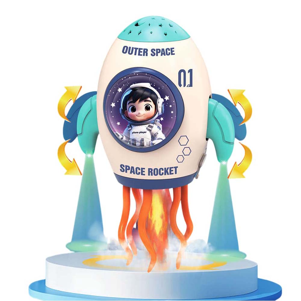 Rocket Toy with Fog Function. Crawling spray rocket with music, LED lights & dancing movement for 3-6 year old kids. Birthday gift.