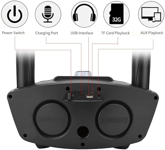 Wireless Bluetooth Speaker with 2-Piece Microphone Set | Portable Karaoke System for Home, Parties, and Events (Black)