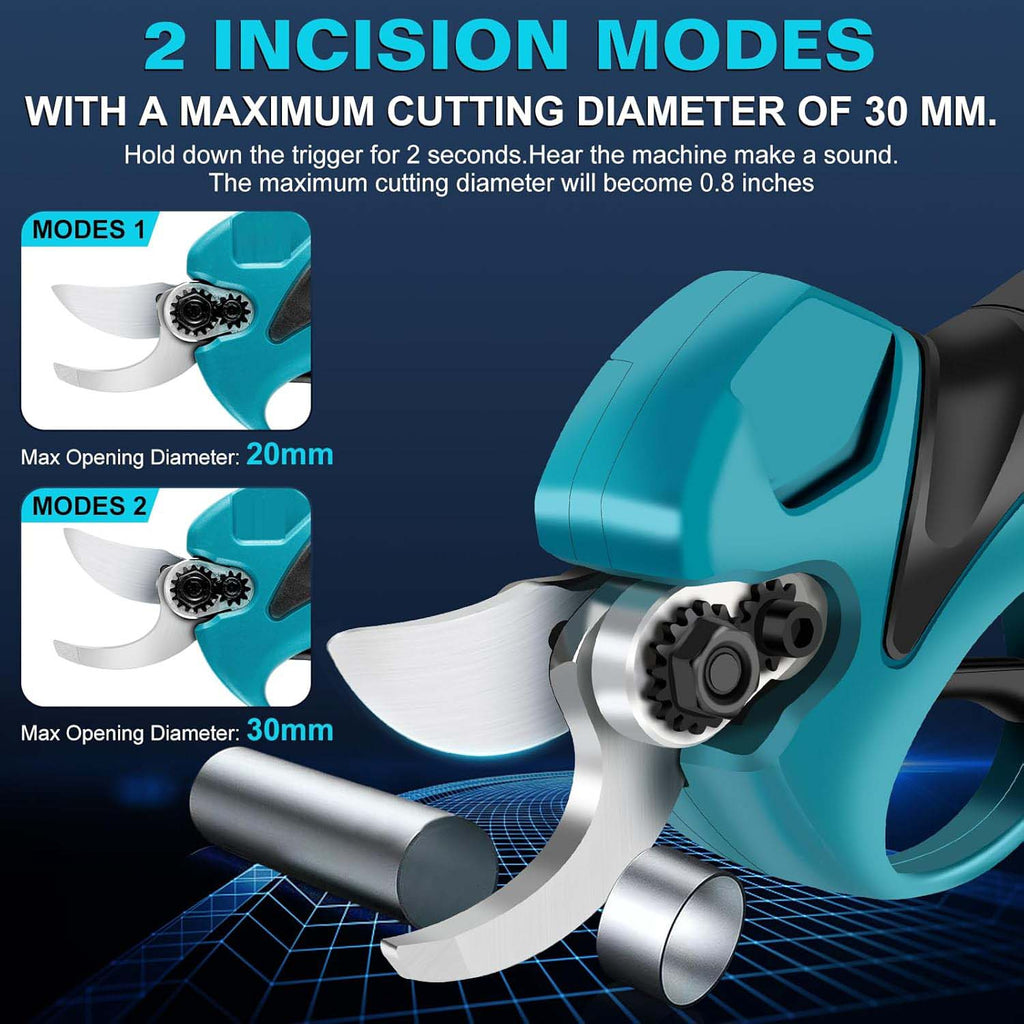 Cordless Electric Pruning Shears with 1.6 Inch Cutting Diameter. Battery powered branch cutter & tree trimmer with rechargeable lithium battery.