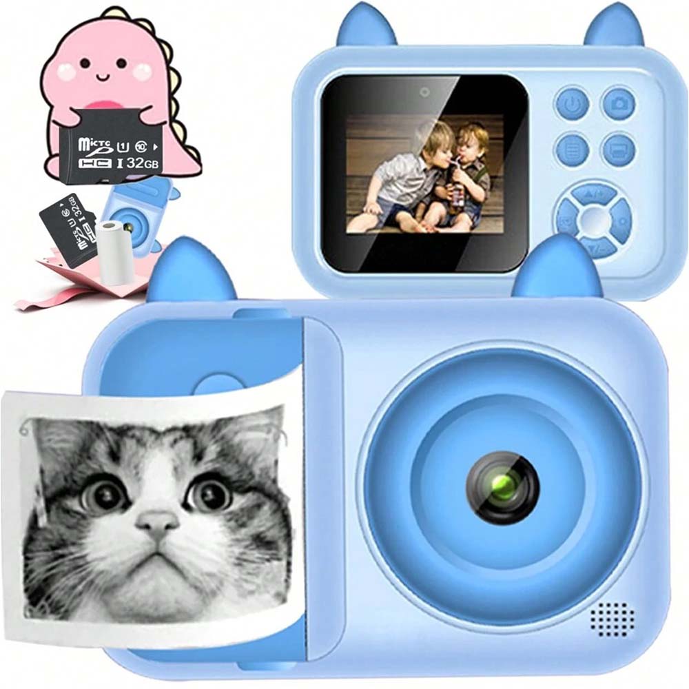 Kids Instant Print Camera - 1080P Digital Camera for Children 3-12 with Photo Papers (Blue, No Card Included)