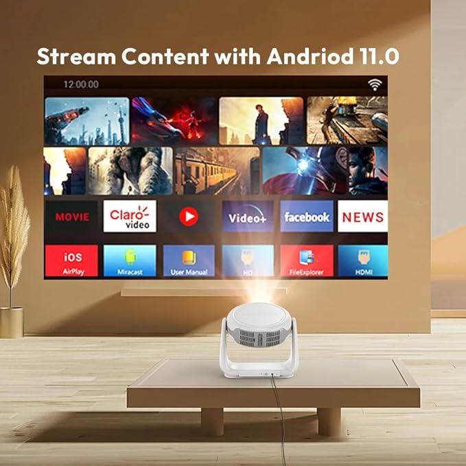 Smart Android 11.0 1080P Projector – 5G WiFi Lamp Portable | 4K Support | HD Video Home Theater Experience | Ultimate Entertainment Solution