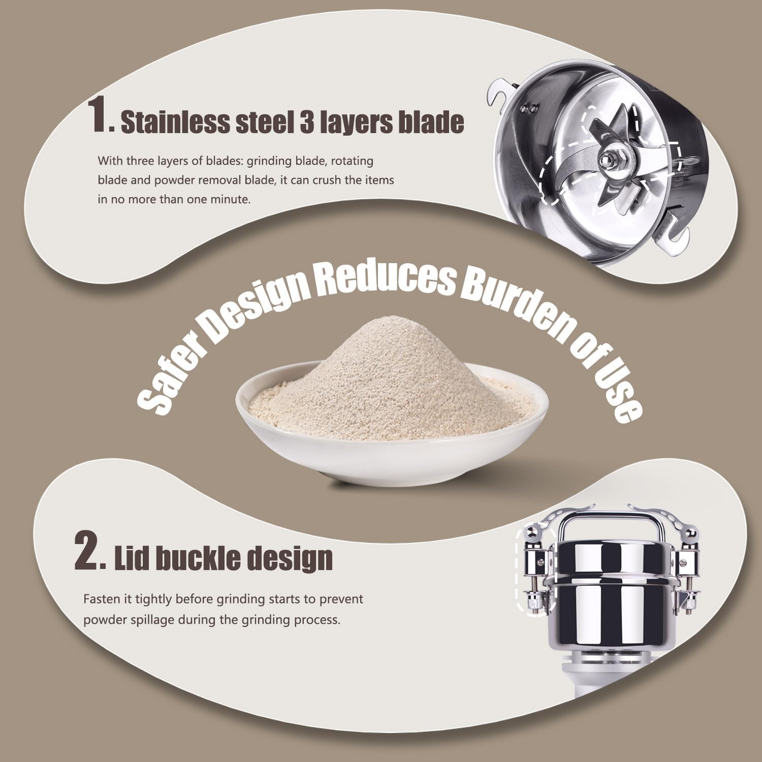 1000W Commercial Grain Mill Grinder - 200g Capacity, Superfine Flour & Spice Grinder for Home Use, High-Speed Electric Mill