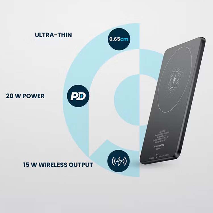 5000mAh MagSafe Power Bank - Ultra-Slim 15W Wireless Charger, Aluminum Body, Fast Charging Compitable for iPhone & Android ( Multi)