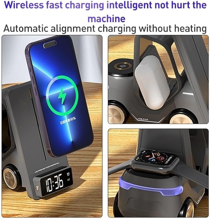 T20 Multifunctional Wireless Charging Station – 5-in-1 Fast Charger with Alarm Clock, Multi-Device Compatibility (Multi)