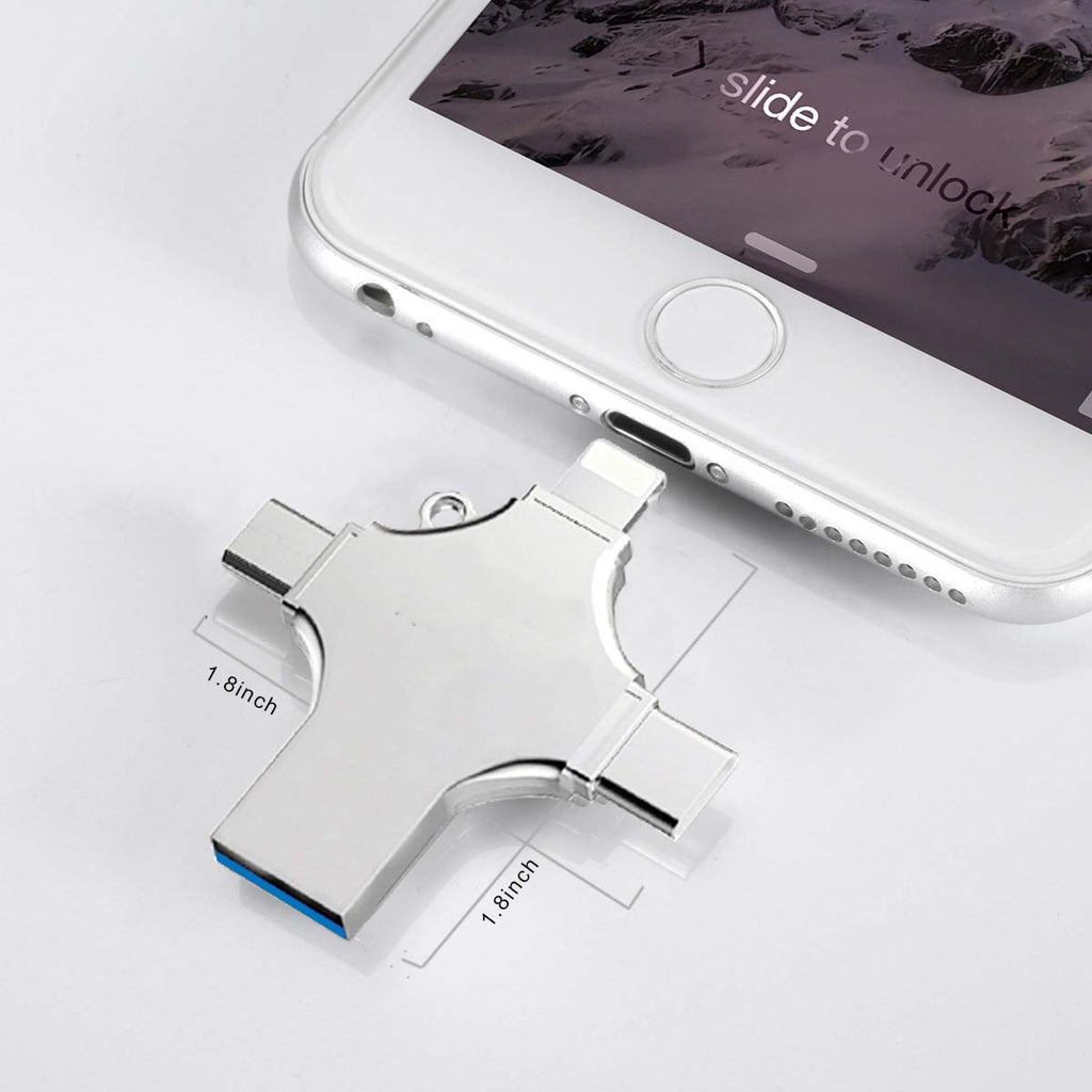512GB 4-in-1 USB 3.0 Flash Drive - Compatible with iPhone, Android, iPad, Mac, PC, Galaxy S, Windows | High-Speed USB A, USB C, Micro USB & iPhone Connector | Ultra-Fast Thumb Drive, Jump Drive, Memory Stick, Portable Hard Drive for Seamless Data Transfer