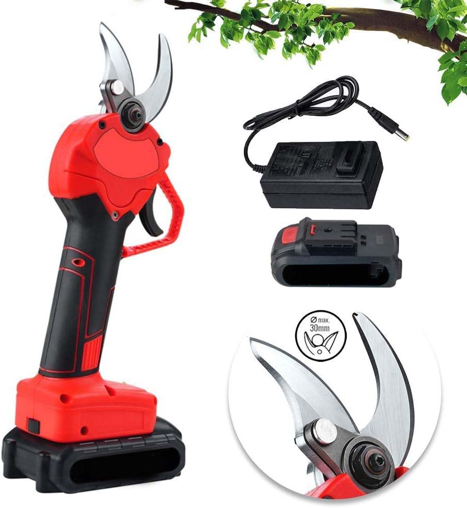 Cordless Electric Pruning Shears - Garden Tree Branch Pruner with 30mm Cutting Diameter, 2 Rechargeable 2Ah Lithium Batteries, 6-8 Working Hours, Ideal for Fruit Tree Branches