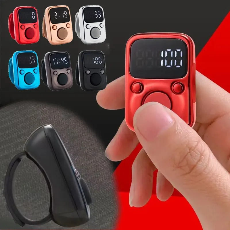 Digital LED Finger Tally Counter - Rechargeable Luminous Electronic Clicker for Prayer, Stitch Marker, and Counting Tasks | Compact Handheld Counter with Adjustable Strap & Bright LED Display | Durable and Lightweight Design in Vibrant Red Finish