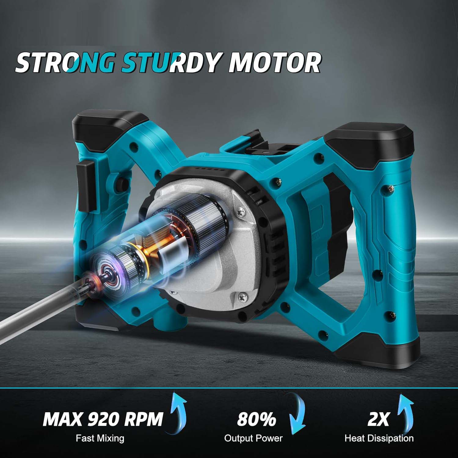 Cordless Paint & Mortar Mixer - 6-Speed 680RPM w/ 2 Rods for Concrete, Thinset & Paints