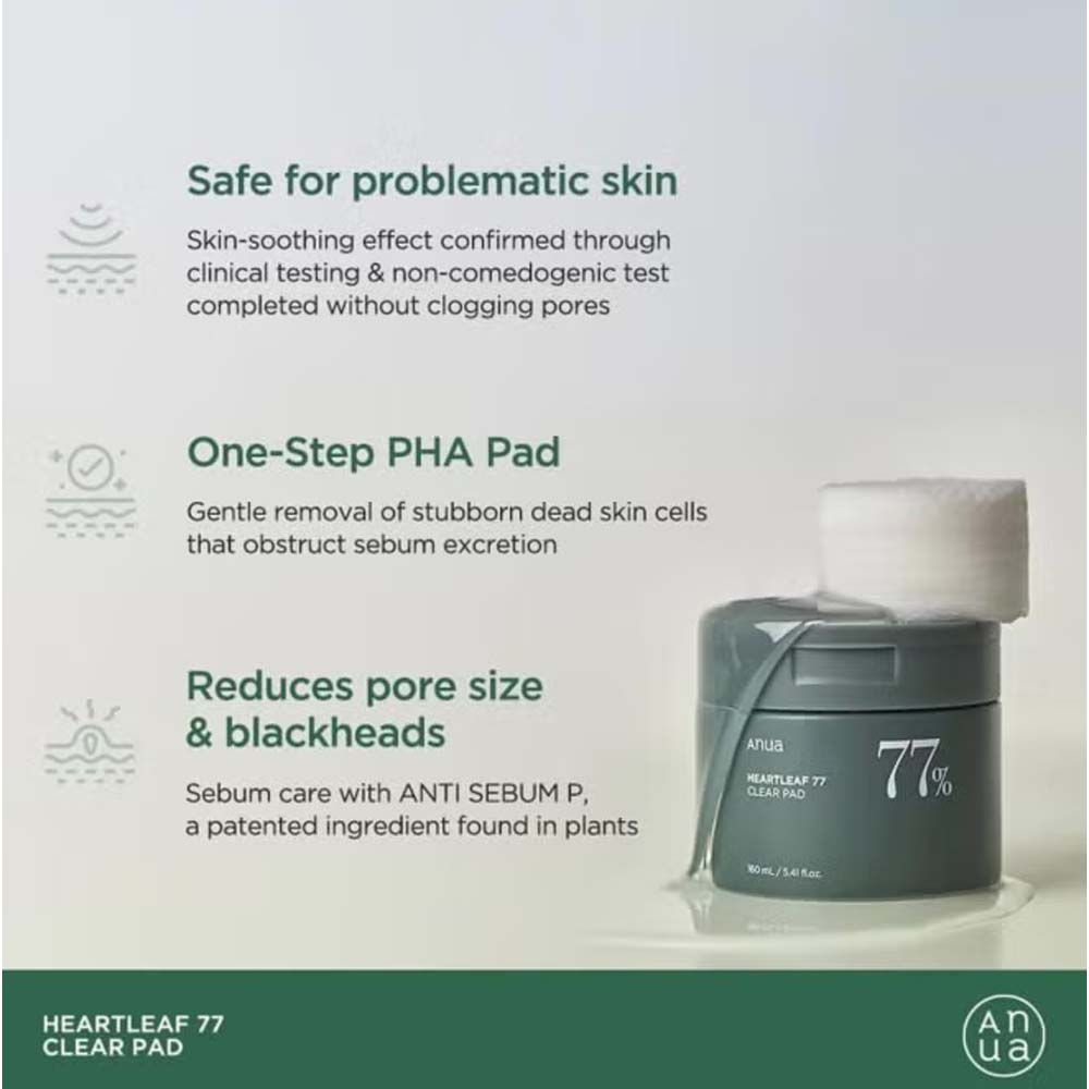 ANUA Heartleaf 77% Soothing Toner Pads. Gentle exfoliating & calming cotton pads for sensitive, troubled skin pads.