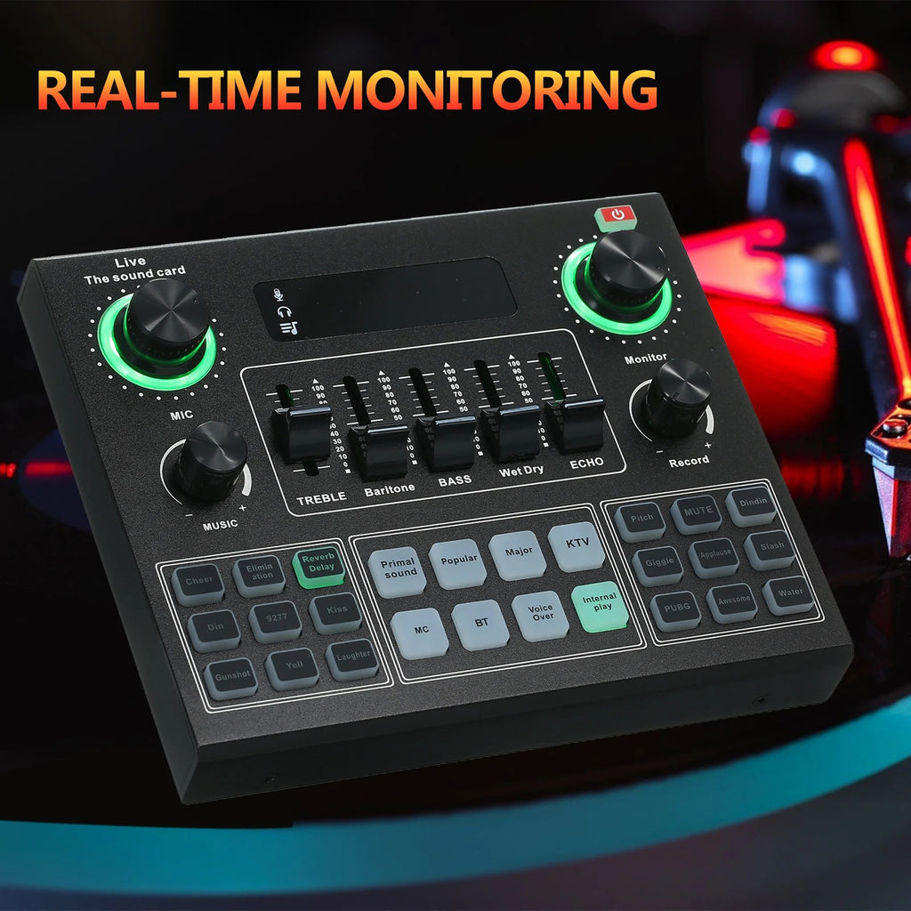 V9 Live Sound Card BT – Audio Accompanying Mixer with Sound Effects for Broadcast Recording and Network Singing on Mobile Phones