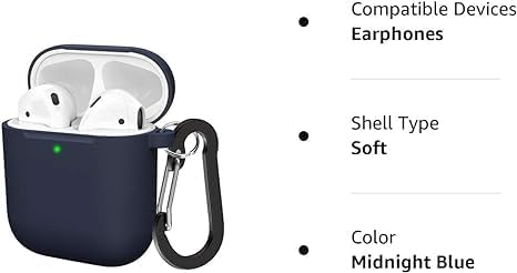 Soft Silicone Protective Case Cover for AirPods 2 & 1 | Front LED Visible | Midnight Blue | Durable and Stylish Protection