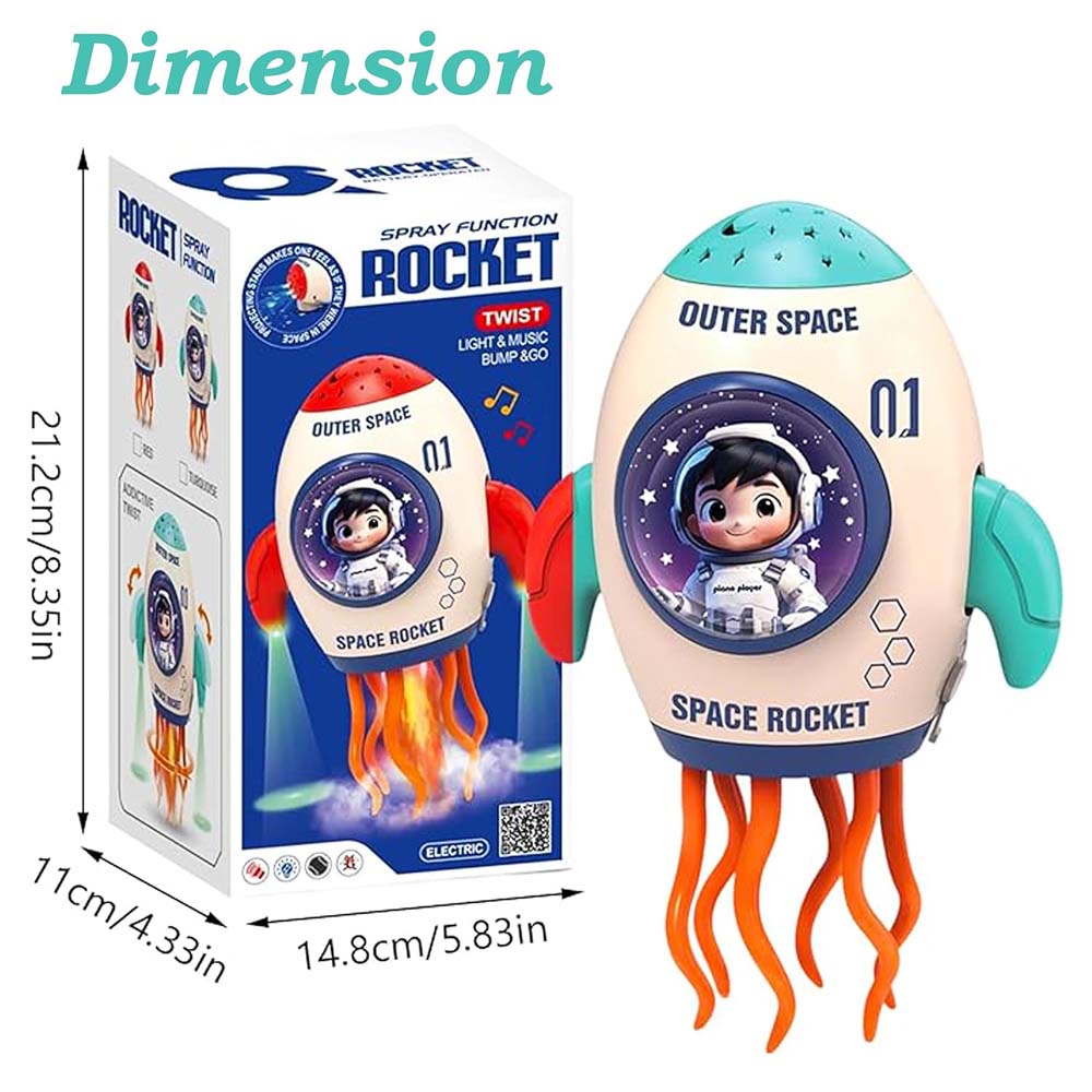 Rocket Toy with Fog Function. Crawling spray rocket with music, LED lights & dancing movement for 3-6 year old kids. Birthday gift.
