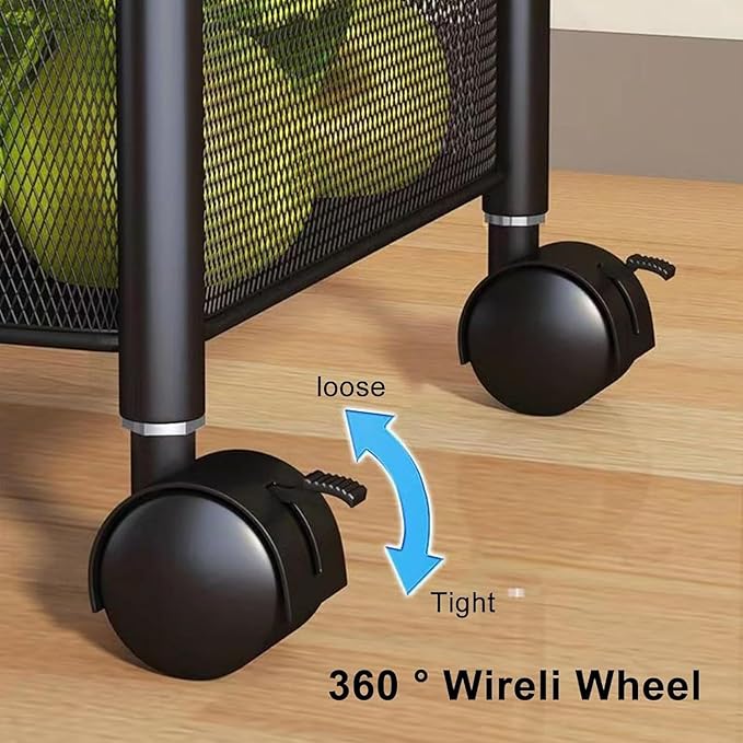 5-Tier Kitchen Storage Shelf - Rotatable Fruit & Vegetable Basket with 360° Swivel Wheels | Circular Rotating Storage Rack for Kitchen, Pantry, Bathroom, and More | Large Capacity Metal Organizer for Snacks, Spices, and Produce
