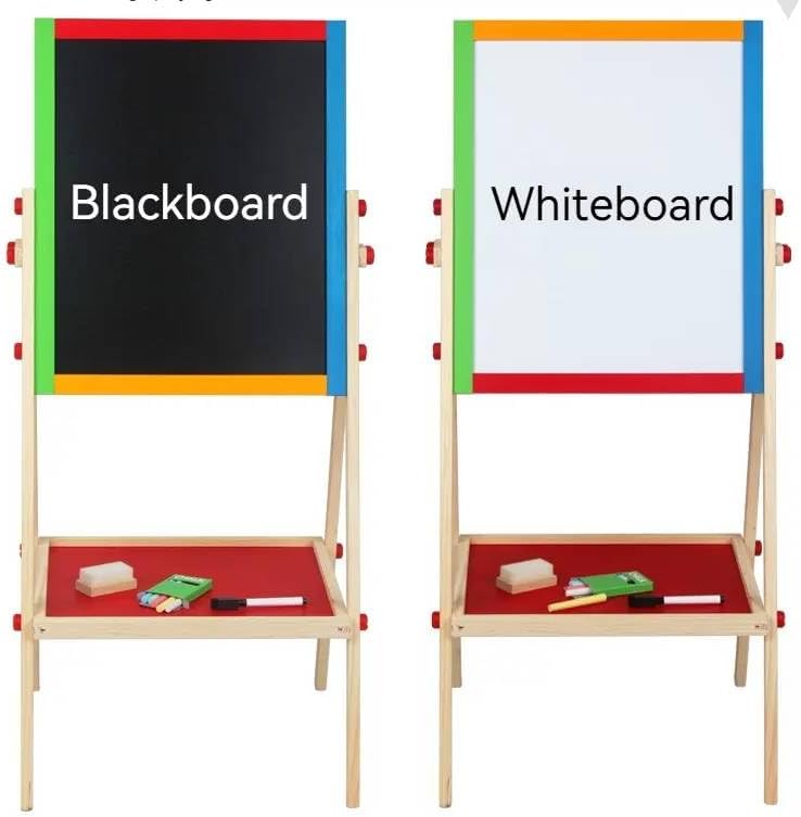 Kids Writing Board – Portable Double-Sided Wooden Easel with Whiteboard
