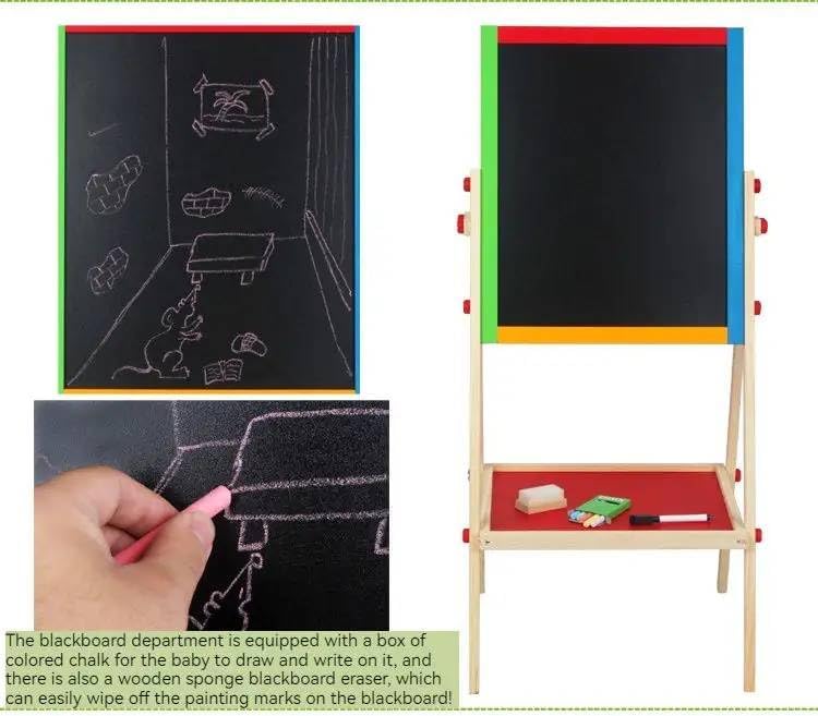 Kids Writing Board – Portable Double-Sided Wooden Easel with Whiteboard