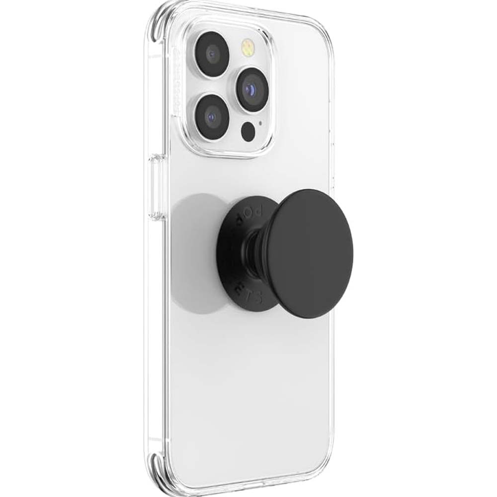 PopGrip with Swappable Top - Black, Phone & Tablet Grip, Stand, and Wireless Charging Compatible Accessory