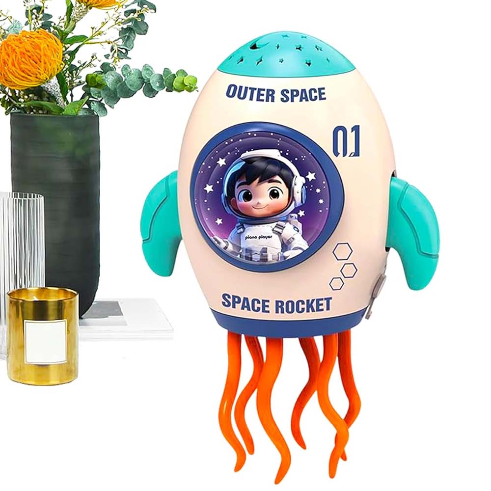 Rocket Toy with Fog Function. Crawling spray rocket with music, LED lights & dancing movement for 3-6 year old kids. Birthday gift.