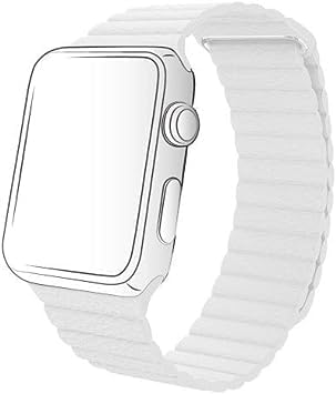 44mm/42mm Leather Strap Watch Band with Adjustable Magnetic Closure – White