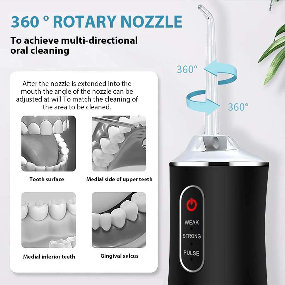 Cordless Electric Water Flosser 3-mode portable oral irrigator with 4 jet tips for teeth, braces & tonsil stones. Rechargeable.