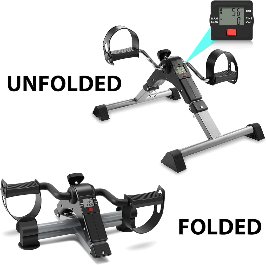 Mini Exercise Bike | Compact Arm and Leg Exerciser with LCD Monitor | Adjustable Resistance & Foldable Pedals