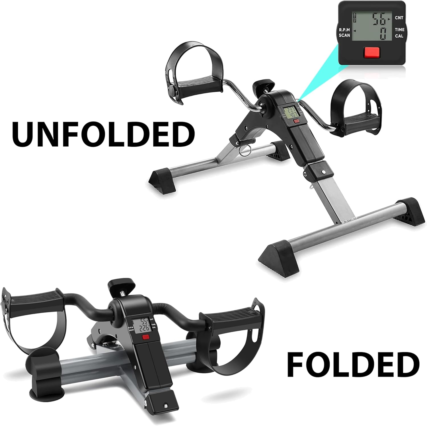 Mini Exercise Bike | Compact Arm and Leg Exerciser with LCD Monitor | Adjustable Resistance & Foldable Pedals