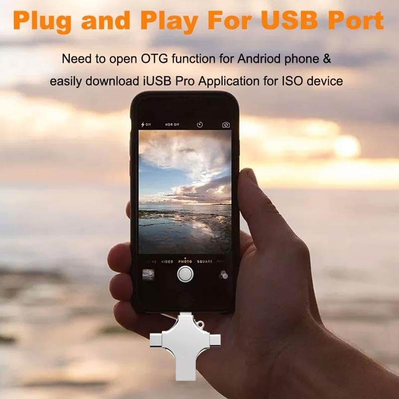 256GB 4-in-1 USB 3.0 Flash Drive - Compatible with iPhone, Android, iPad, Mac, PC, Galaxy S, Windows | High-Speed USB A, USB C, Micro USB & iPhone Connector | Ultra-Fast Thumb Drive, Jump Drive, Memory Stick, Portable Hard Drive