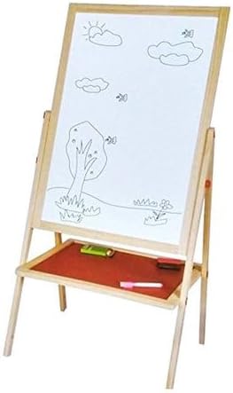 Kids Writing Board | Portable Double-Sided Wooden Easel with Whiteboard & Chalkboard | Height Adjustable Drawing Stand for Learning