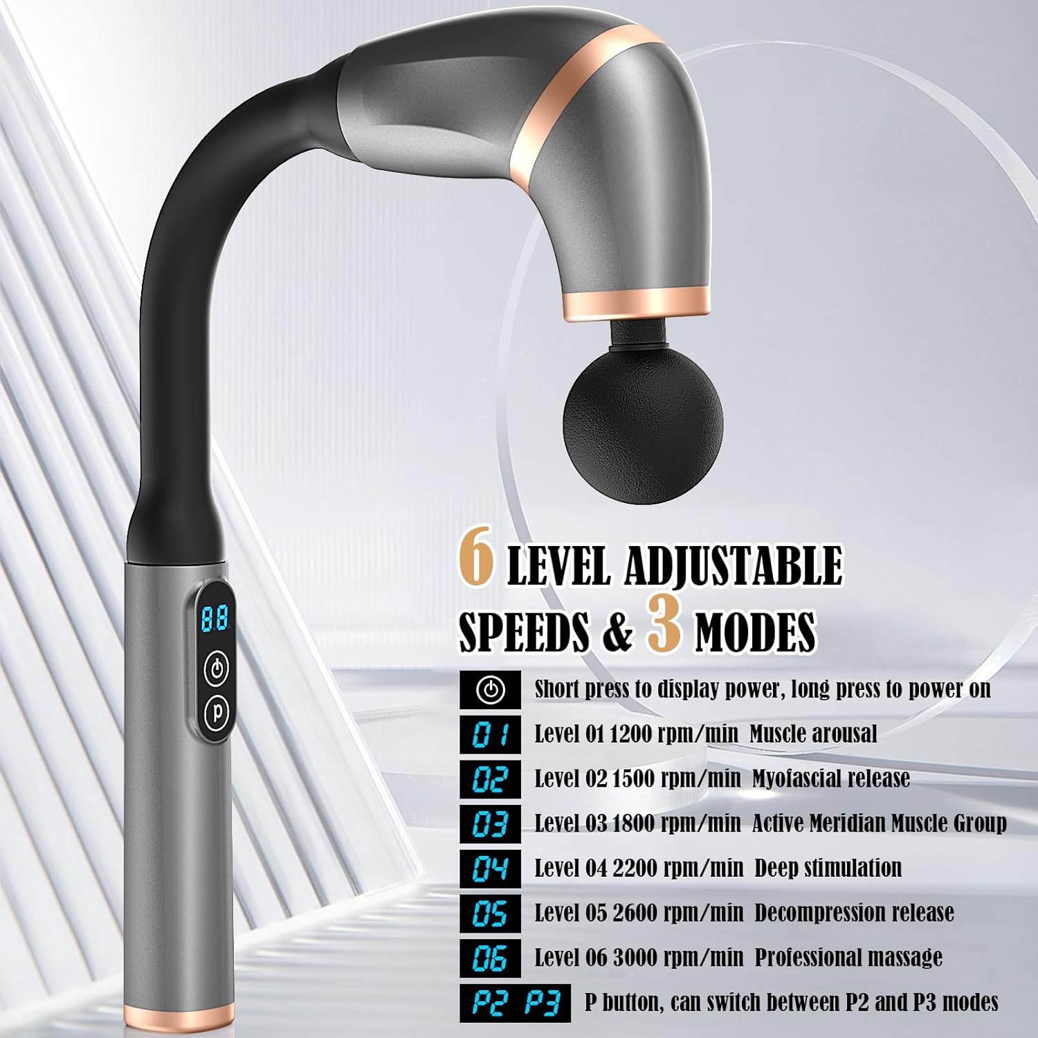 Extended Handle Massage Gun – Long Handheld Deep Tissue Massager for Full-Body Relief (Multi)