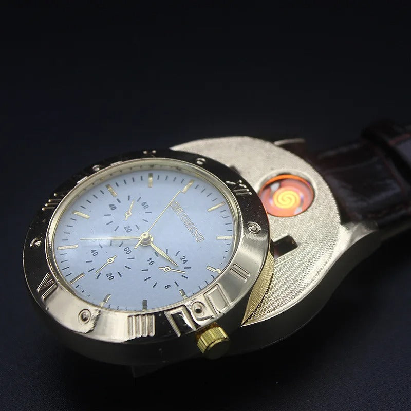 Cigarette Lighter Watch | Casual USB Charging Lighter with Heating Wire for Men (Golden)