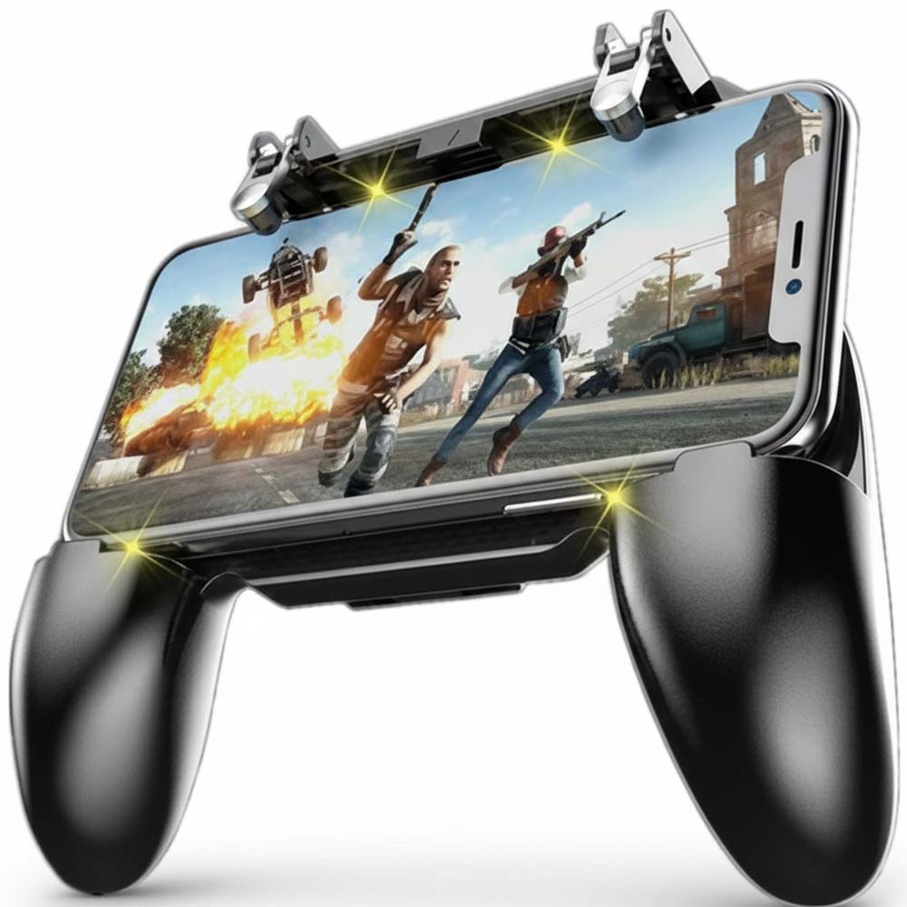 2-in-1 Mobile Game Controller with Cooling Fan trigger joystick gamepad for iOS & Android phones. Black.