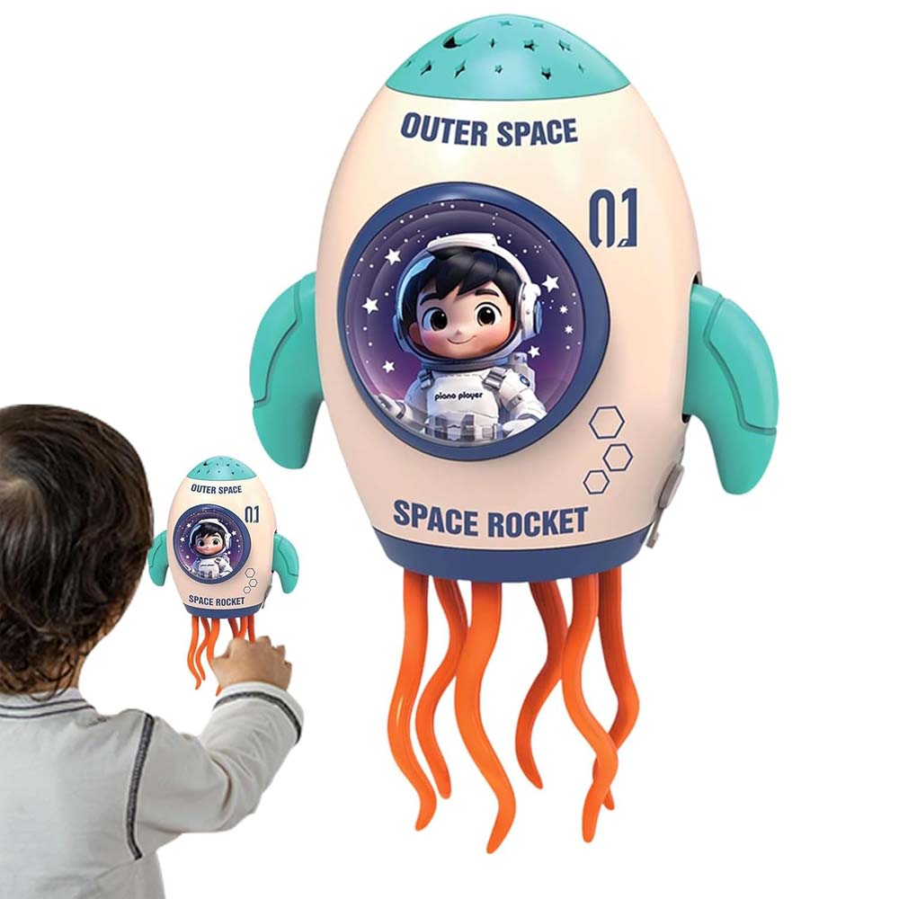 Rocket Toy with Fog Function. Crawling spray rocket with music, LED lights & dancing movement for 3-6 year old kids. Birthday gift.